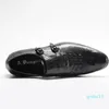 Sapatos de vestido por atacado 2021 homens preto crocodilo padrão apontado toe duplo monge cinta forma formal marrom oxford