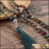 Anhänger Halsketten Anhänger Schmuck 8 mm indischer Onyx 108 Mala Perlen geknotete tibetische Quasten-Halskette Meditation Yoga Segen Geist Japamal