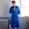 Herren-Nachtwäsche, chinesische Marineblaue Satin-Robe mit Gürtel, Kimono, Bademantel, Kleid, Nachthemd, Zuhause, Freizeit, Pyjama, S, M, L, XL, XXL, 20701Herren