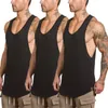 3 Pack Solide Workout Gym Homme Débardeur Top Top Vest Muscle Sans manches Salle de sport Chemise Coton Fashion Vêtements Bodybuilding Singlets 210421