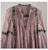 [EAM] Women Pattern Printed Pleated Vintage Dress V-Neck Long Sleeve Loose Fit Fashion Spring Summer 7A038 21512