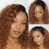 Korta Ombre Brown Curly Wigs Bob Deep Wave Human Hair 13x4 Markerad Syntetisk Lace Front Wig för svarta kvinnor