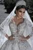 Glamorous Baljurk Trouwjurken 2023 Kralen Lange Mouwen Kant Applicaties Bruidsjurken Arabische Moslim Robe De Mariage Custom Made