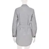 Vintage rayé robe chemise femmes automne hiver bureau dame élégante robe avec ceinture décontracté dames chemise courte robe 210415