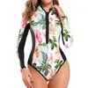 Swimwear Women's 2021 Women Conservative Floral Print Long Sleeve Zipper One Piece Swimsuit Bikini