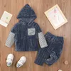 Bebé recém-nascido meninas meninos outono inverno aquecido patchwork com capuz top coat calças sólidas crianças campos infantis conjunto 2pcs 0-18m g1023