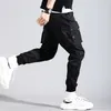 Nieuwe heren multi -zakken lading harem broek streetwear hiphop zwart grijs casual mannelijke joggers broek mode Harajuku punk broek x0723