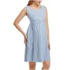 Zwangere vrouwen jurk O-hals Stripe Mouwloze borstvoeding Moederschap Kleding Zwangerschap Nursing Jurken Q0713