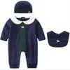 Mode Neugeborenen Baby Junge Mädchen Overall Langarm 100% Baumwolle Säuglingsspiel + Hut lätzchen 3Pcs Casual Outfit kinder baby Kleidung