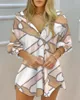 "Stylish Women's Striped Print Shirt Dress - Fashionable Long Sleeve Blause with Wilwn Down Collar, Ruched Button Front Tops for a Trendry Look"