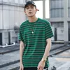 Harajuku Stripe T Shirt Men Casual T-Shirt Short Sleeve Summer Hip Hop Tshirt Streetwear Tops Tees Black White Green 210716