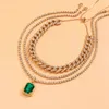 Ingesight.z 3pcs / set rhinestones miami curb kubansk choker halsband kvinnlig multi skiktad kvadratkristall hängsmycke halsband smycken q0809