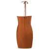 Bandage Dress Fashion Halter Hollow Design Sexy Brown Backless Tight Vestidos Dobanmbd 210527