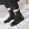Jesienne buty kostki kobiety naturalne, oryginalne skórzane obcasy kwadratowe krótkie koronkowe buty do okrągłego palca buty damskie rozmiar 34-39 210517 gai