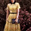 Elegante stampato manica corta abito longuette donna vestiti estivi bottoni casual abiti vintage vestido de mujer 2xl 210421