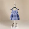 2021 Moda Girls Abiti estivi Abiti per bambini Vestiti per bambini Senza maniche Plaid Strisce Princess Dress Elegante 1 -5 Anno Girl Dres Q0716