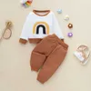 Tenue d'automne pour bébés filles et garçons, imprimé arc-en-ciel, pull à manches longues + pantalon Long solide, ensemble de vêtements pour nourrissons, G1023