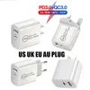 18W 20W 3A PD Type-C QC3.0 USB Snabb laddare Telefon US UK EU AU-kontaktadapter för iPhone 12 Pro Samsung Oneplus HTC Xiaomi AFC FCP