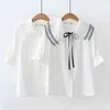 HSA Blouse d'été pour femmes à manches courtes Peter Pan Collier Bow Cou Mignon Kawaii Blanc Blusa et Chemise Tops 210430