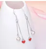 Real 925 Sterling Silver Tiny Heart Earrings Hanging Chain Minimal Red Danging Earing Brincos Perola Pendientes SE058 Hoop & Huggi211d