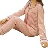 Dames Faux Zijde Satijn Pyjama Set Nachtkleding Nachtkleding Lange Mouw Pyjama Set Home Kleding voor Dames Slaaphirt Home Draag X0526