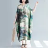 Johnature Femmes Robes de style chinois Plus Taille Vêtements d'été O-Cou Bat Manches Vintage Femmes Robes 210521