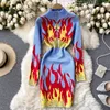 SINGREINY Conception Flamme Tricoté Robe Femmes Fermeture Éclair Col Montant À Manches Longues Mince Robes Automne Hiver Moulante Chaud Pull Robe 210419