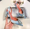 2021 High-Ehot Качество продажи Amina Begum Crystal-Украшенный сатин Слингбес Насосы Muaddi Кристалл Эластированные Слингберальные Обувь Обувь Slincack High 8CM