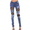 HOLE женщины сексуальные разрушенные разорванные сетки джинсовые джинсы высокая талия натяжные карандаш брюки тонкий повседневный 210520