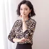 Mode Kleidung 2021 Chiffon Bluse Leopard Shirts Damen Tops Frauen Lange Hülse Plus Größe Bogen Stehen frauen Blusen