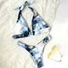 Sexig Cirkelring Bikini Badkläder Kvinnor Halter Push Up Baddräkt Kvinna Två Pieces Set Bather Bathing Suits Beach Wear 210521
