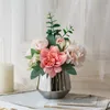 Couronnes de fleurs décoratives artificielles avec vase en verre, bureau de mariage, décoration de maison, fleur en soie, accessoires de Table de haute qualité, salon Dec