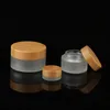 Frosted Glass Cosmetische Jars Hand / Face / Body Cream Flessen Reismaat 20G 30G 50G 100G met natuurlijke Bamboe Cap PP Binnenkap