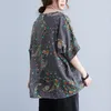 Donne di grandi dimensioni Summer Shee Casual T-shirt Nuova arrivo in stile vintage Stampa floreale Lince di lino di cotone femmina Tees S3632 210412