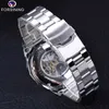 Forsining Stainless Steel Waterproof Mens Skeleton Watches Top Brand Luxury Transparent Mechanical Sport Male Wrist Watches 210804