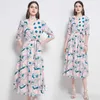 Women Summer Designer Elegant Polka Dot Floral Print V Neck Sexy Party Robe Female Vintage Pink Casual Dresses Vestidos 210525