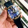 Reef Tiger / RT Big Sport Watches con fecha de goma correa de acero azul dial para hombre reloj cronógrafo a prueba de agua RGA3069-T 210728