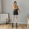 Rits pu womme rokken herfst winter hoge taille zwarte mini rok A-lijn Koreaanse mode mujer faldas solide 18174 210415