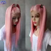 Pink Long Straight Synthetic Lace Front Wig For Women Brazilian Middle Part Heat Resistant Glueless Hair Wigs Cosplay/Daily/Party