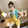 Kinderkleding Gestreepte Tshirt + Jumpsuit Kleding voor meisjes Patchwork Girl Set Summer Children's 210528