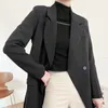 BLSQR Fashion Women Black Suit Blazer Double Breasted Long Sleeve Pocket Office Lady Business Coat Female Retro Tops 210430