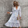 Casual Kleider 2022 Sommer Frühling Sexy V-ausschnitt Print Kleid Frauen Schmetterling Hülse Hohe Taille Vestidos De Mujer Robe Longue