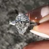 925 Sterling Silver Created drop Pear-shaped cut Moissanite Diamond Wedding Engagement Cocktail Women Gemstone Ring Jewelry2722