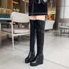 Meotina inverno coxa alta botas mulheres genuíno plataforma de couro cunha salto sobre as botas joelho zip super alto calcanhar sapatos longos 40 210608