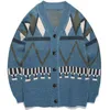 Harajuku cardigan män tröja vinter japanska vintage v-hals stickade kappa streetwear hip hop par tröja ytterkläder 211221