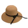 Szeroki Brim Kapelusze Kobiety Składany Bowknot Design Lato Panie Przenośne Regulowany Słomy Podróż Anti UV Plaża Floppy Sun Hat