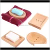 Aessories Baño Hogar Jardín Platos de madera natural Baño Ducha Estante de almacenamiento Sólido Portátil Drenaje de madera Bandeja de jabón Arrivel Da257 Drop Deliver