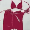 Klasyczne aksamitne stroje kąpielowe 3 sztuki Set Pełne litery Projektant Swimsuit Kobiety Sling Lace Bikini Lato Pływacki Kostium Kąpielowy