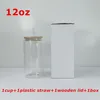 16oz Sublimation Clear Frosted Beer Glasses With Lids&PLASTIC Straws 500ml White Blank Water Bottles DIY Heat Transfer Wine Tumblers A12