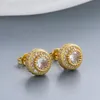 Stud JANRY Round Full Zircon Earrings Gold Rose Silver Color Men Women Hip Hop Earring Jewelry Gifts